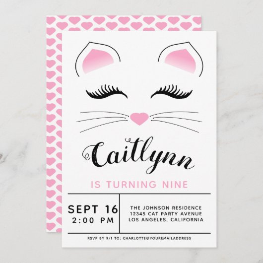 Glam Cat Geburtstagsparty Einladung (Vorne/Hinten)