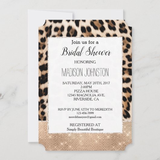 Glam Champagne Glitz Cream Leopard Einladung (Vorderseite)