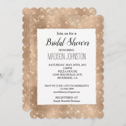 Glam Champagne Glitzy Sparkle Einladung (Vorne/Hinten)