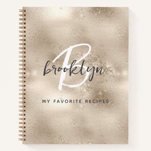 Glam Champagne Gold Monogram Recipe Book Notizblock (Vorderseite)
