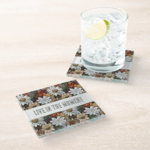 Glam Champagne Gold Red White Blume Glasuntersetzer