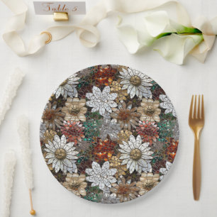 Glam Champagne Gold Red White Blume Pappteller