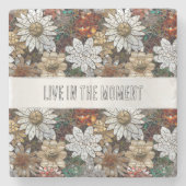 Glam Champagne Gold Red White Blume Steinuntersetzer (Vorderseite)