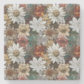 Glam Champagne Gold Red White Blume Steinuntersetzer (Vorderseite)