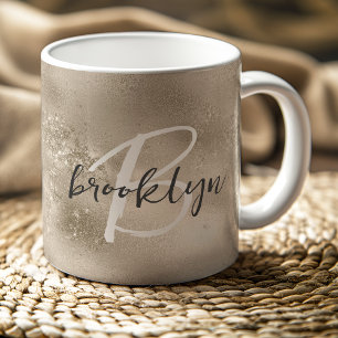 Glam Champagne Gold Trendiges Schriftmonogramm Kaffeetasse