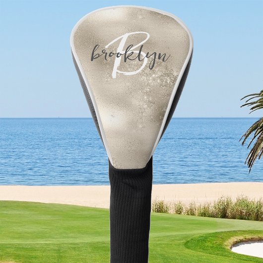 Glam Champagne Gold Trendy Script Monogram Golf Headcover