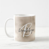 Glam Champagne Gold Trendy Script Monogram Kaffeetasse (Links)