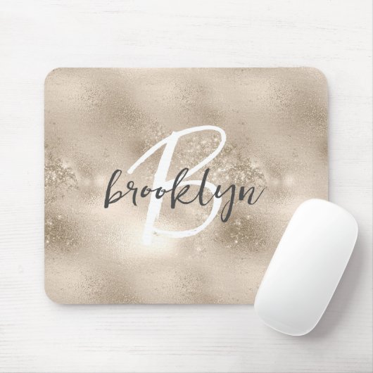 Glam Champagne Gold Trendy Script Monogram Mousepad (Mit Mouse)