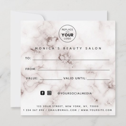 Glam Champagne Marble Elegantes Beauty Salon Logo (Rückseite)