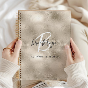 Glam Champagner Gold Monogramm Rezeptbuch Notizblock