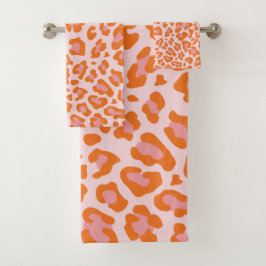 Glam Cheetah Print Muster in Orange und Pink Badhandtuch Set