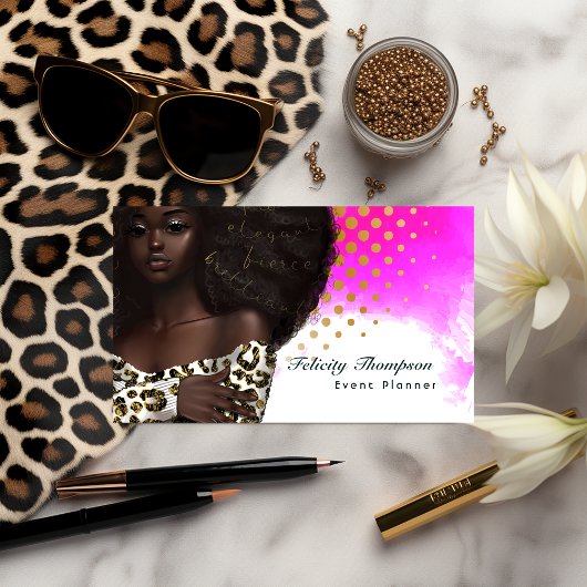 Glam Chic Afro Boss Lady QR Code Business Card Visitenkarte