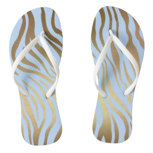 Glam Chic Blue Gold Tiger Zebra Skin Badesandalen