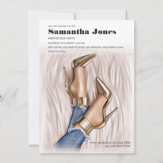 Glam Chic Fashion Denim Graduation Party Einladung (Vorderseite)