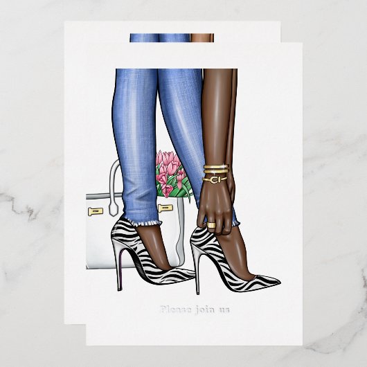 Glam Chic Fashion Show Foil Einladung (Vorderseite/Rückseite)