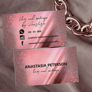 Glam Chic Funkelnd Pink Metallic Rose Gold Glitzer Visitenkarte