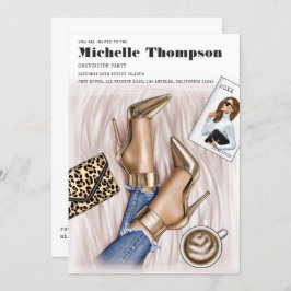 Glam Chic Gold Fashion Show Graduation Party Einladung