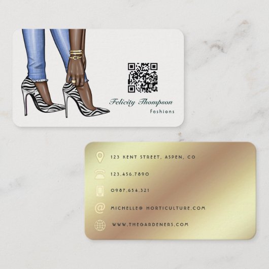 Glam Chic Gold Mode Designer QR Code Business C Visitenkarte (Vorne/Hinten)