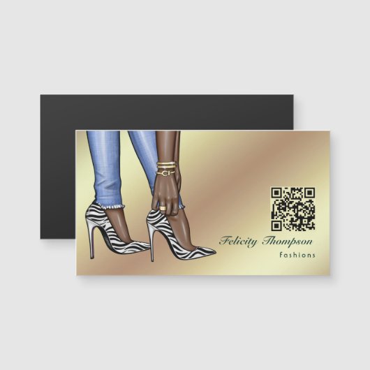 Glam Chic Gold Mode Designer QR Code Business Magnetkarte (Vorne/Hinten)