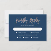 Glam Chic Navy Blue & Rose Gold Wedding RSVP Card (Vorderseite)