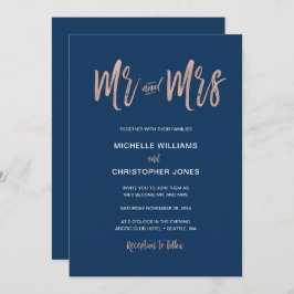 Glam Chic Navy & Rose Gold Mr & Mrs. Wedding Invit Einladung