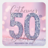 Glam Chic Pink and Silver Sequin 50th Birthday Quadratischer Aufkleber (Vorderseite)