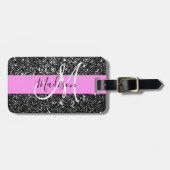 Glam Chic Pink Black Glitzer Sparkname Monogram Gepäckanhänger (Vorderseite horizontal)