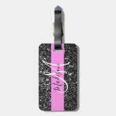 Glam Chic Pink Black Glitzer Sparkname Monogram Gepäckanhänger (Rückseite vertikal)