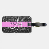 Glam Chic Pink Black Glitzer Sparkname Monogram Gepäckanhänger (Rückseite horizontal)