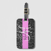 Glam Chic Pink Black Glitzer Sparkname Monogram Gepäckanhänger (Vorderseite Vertikal)