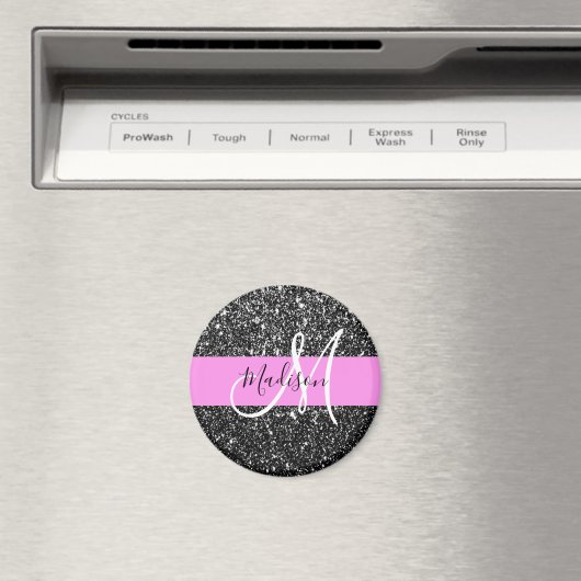 Glam Chic Pink Black Glitzer Sparkname Monogram Magnet (In Situ (Geschirrspüler))