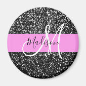 Glam Chic Pink Black Glitzer Sparkname Monogram Magnet (Vorne)