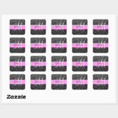 Glam Chic Pink Black Glitzer Sparkname Monogram Quadratischer Aufkleber (Blatt)