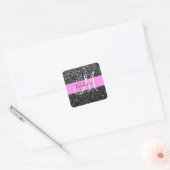 Glam Chic Pink Black Glitzer Sparkname Monogram Quadratischer Aufkleber (Umschlag)