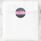 Glam Chic Pink Black Glitzer Sparkname Monogram Runder Aufkleber (Tasche)