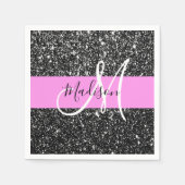 Glam Chic Pink Black Glitzer Sparkname Monogram Serviette (Vorderseite)