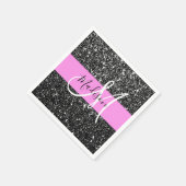 Glam Chic Pink Black Glitzer Sparkname Monogram Serviette (Ecke)