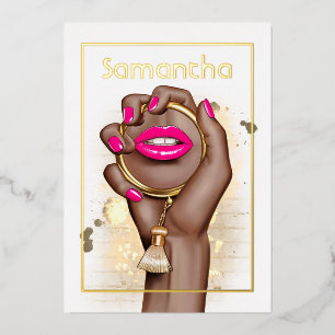 Glam Chic Pink und Gold Real Fox Geburtstag Folieneinladung
