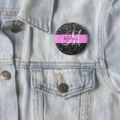 Glam Chic Rosa Schwarzes Glitter Funkeln Name Mono Button (Beispiel)