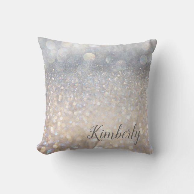 Glam Chic Silver Girl Sparkle Glitzer Mit Monogram Kissen (Vorderseite)