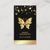 Glam Chic Stars Confetti Black Gold Butterfly Visitenkarte (Vorderseite)