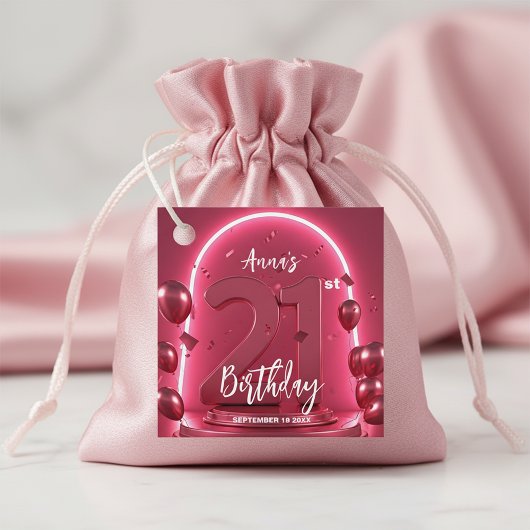Glam Chic Vibrant Neon Pink 21st Birthday Party Geschenkanhänger
