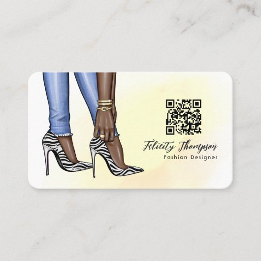 Glam Chic Zebra Fashion QR Code Visitenkarte (Vorderseite)