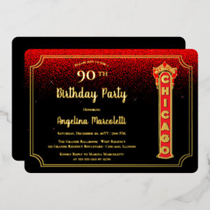 Glam Chicago-Schild 90. Geburtstag Folien-Einladun Folieneinladung