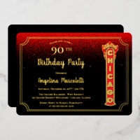 Glam Chicago Sign 90th Birthday Foil Einladung