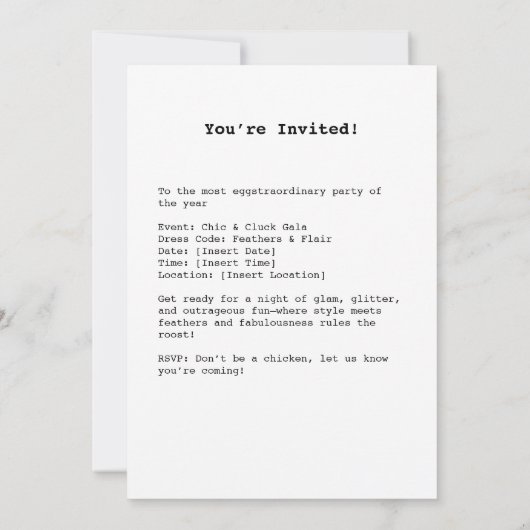 Glam Chicken on Ice Einladung (Rückseite)