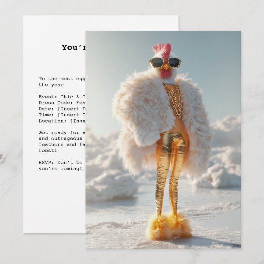 Glam Chicken on Ice Einladung (Vorne/Hinten)