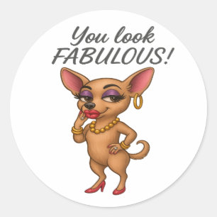Glam Chihuahua Runder Aufkleber