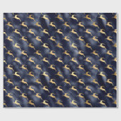 Glam Christmas Deer Pattern Navy Blue Gold Foil Geschenkpapier (Flach)