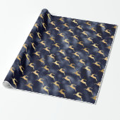 Glam Christmas Deer Pattern Navy Blue Gold Foil Geschenkpapier (Ungerollt)